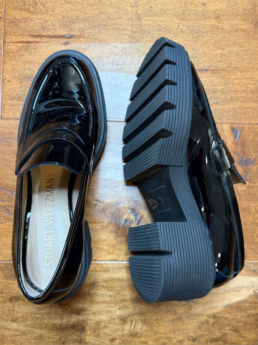 Stuart Weitzman Bedford Patent Lug Sole Loafers Black 9